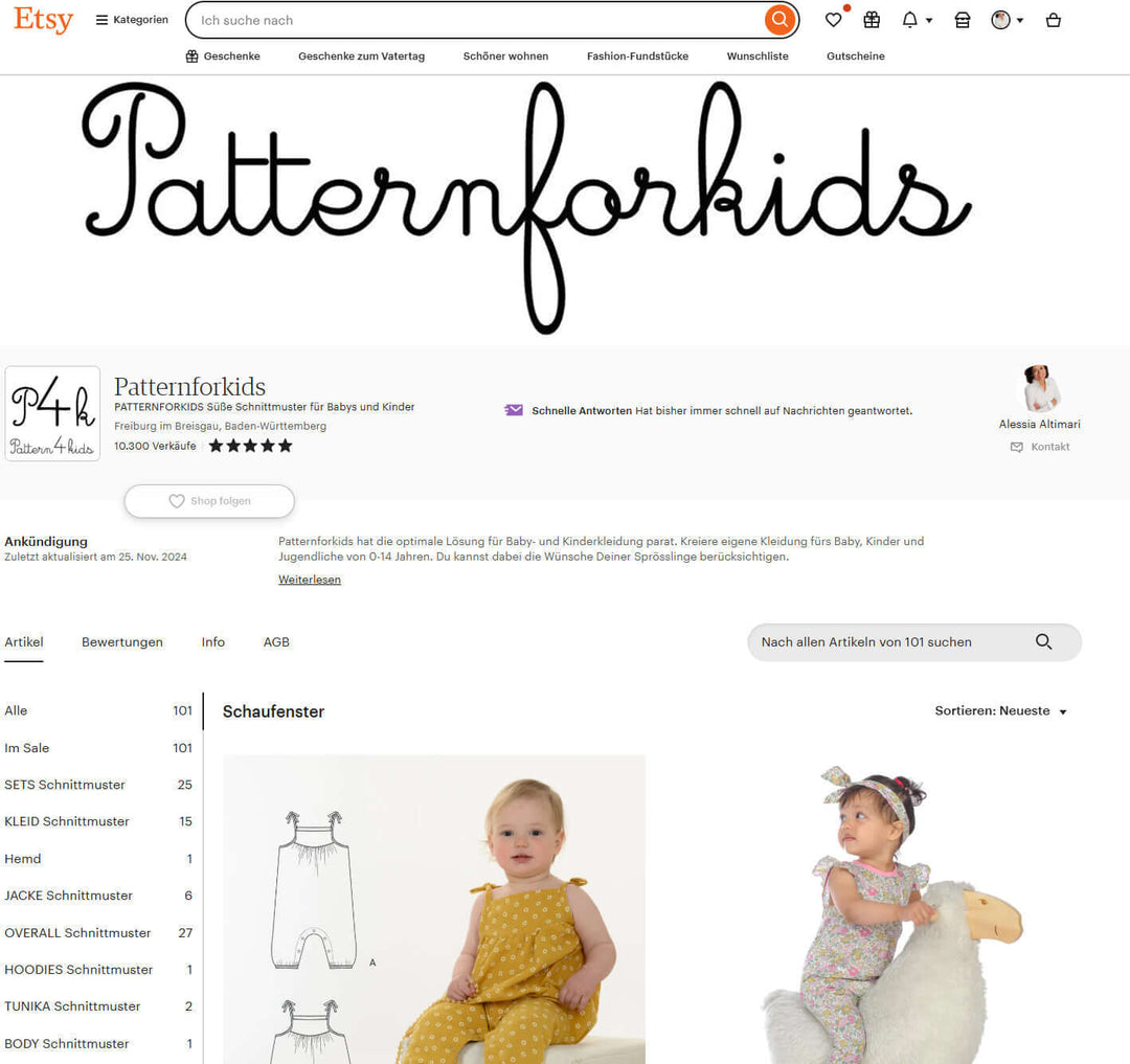 Schnittmuster von Patternforkids 10´300 mal verkauft auf ETSY! Ist das nicht großartig? 