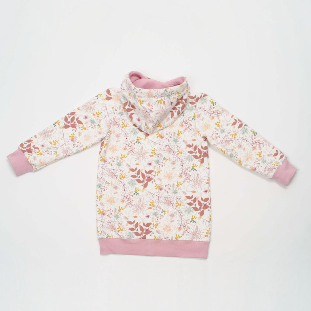 Kinder Hoodie PDF Schnittmuster ARWEN – Tunika mit Kapuze & Kragen 80/86–140/146 in floral design