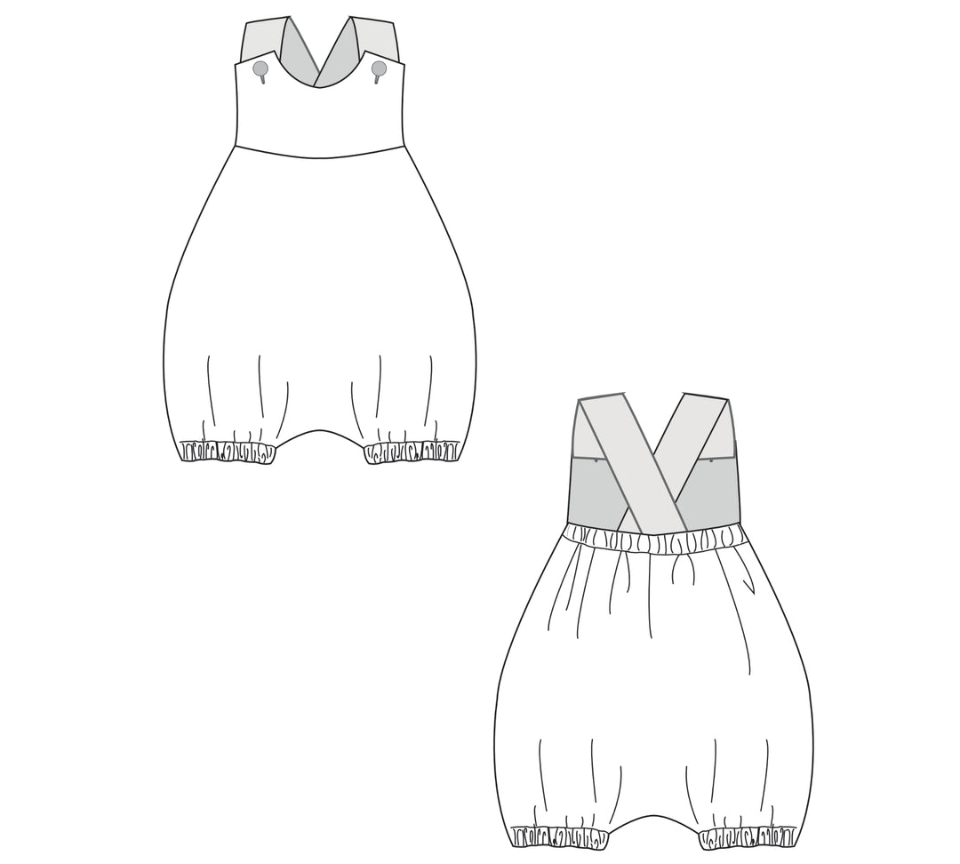 Sewing Pattern Set Romper Overalls LUNA CHARLOTTE PDF Sizes 0m-2y