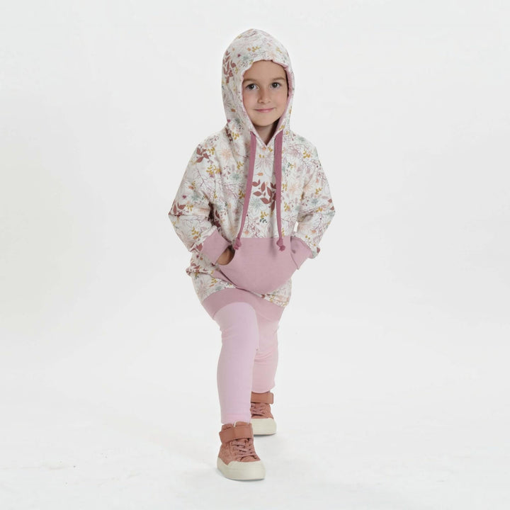 Kinder Hoodie PDF Schnittmuster ARWEN – Tunika mit Kapuze & Kragen 80/86–140/146 in floralem Design