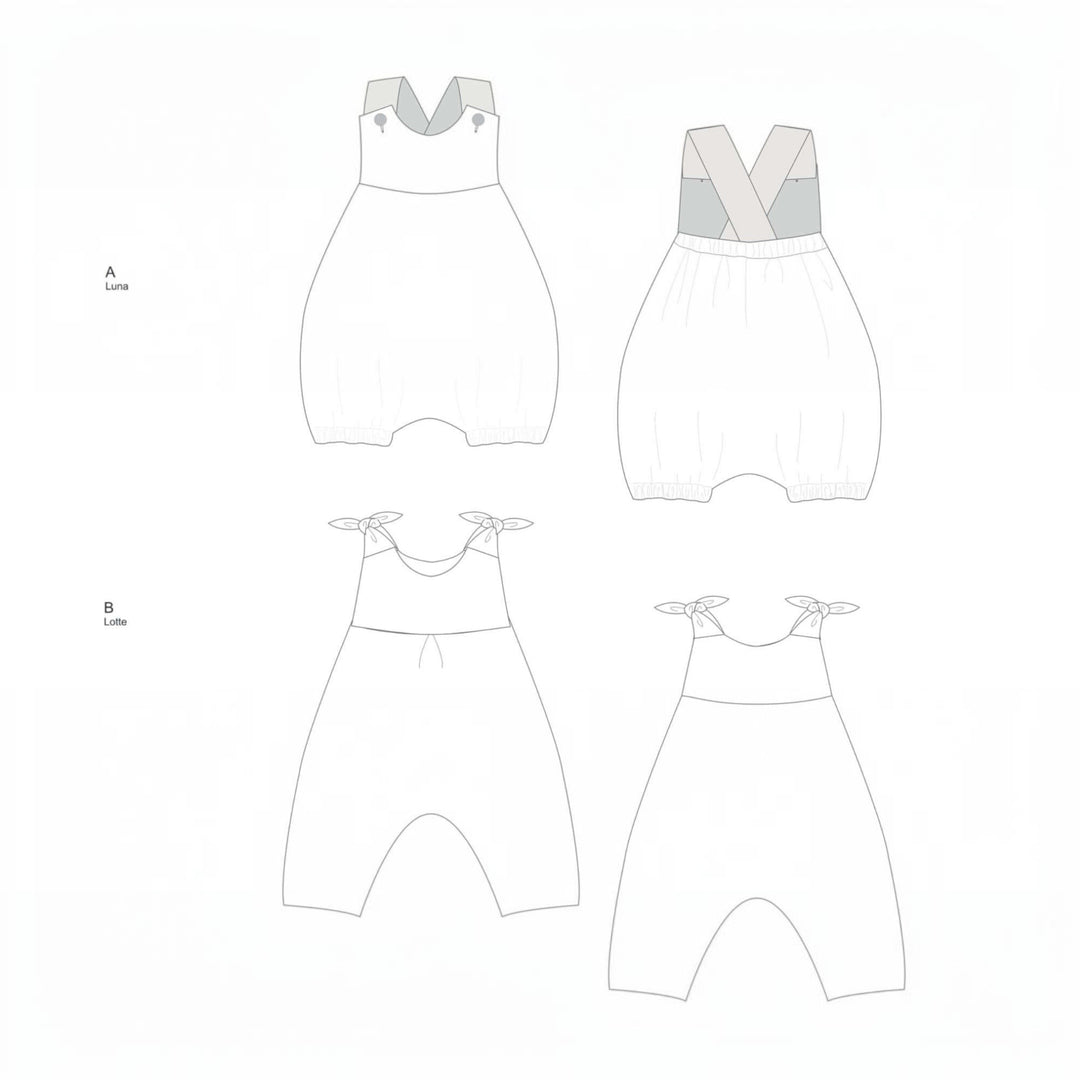 Baby Overall PDF Schnittmuster LUNA CHARLOTTE – 2-in-1 Set 50/56–86/92