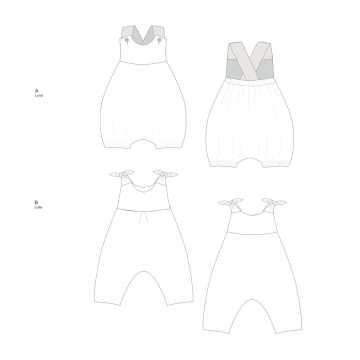Baby Overall PDF Schnittmuster LUNA CHARLOTTE – 2-in-1 Set 50/56–86/92