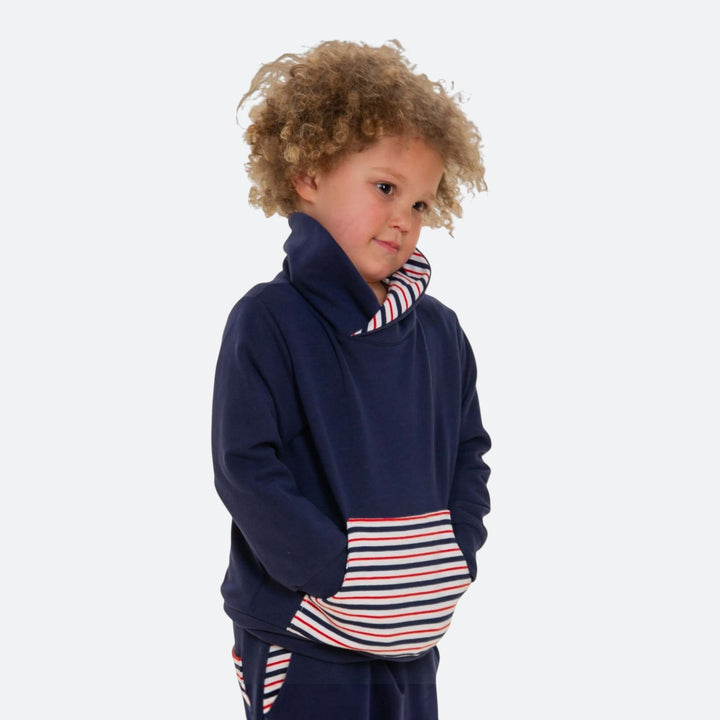 Kinder Hoodie PDF Schnittmuster FLY – 2-in-1 mit Kapuze & Kragen 80/86–140/146 Jungen Hoodie mit Kängurutasche.