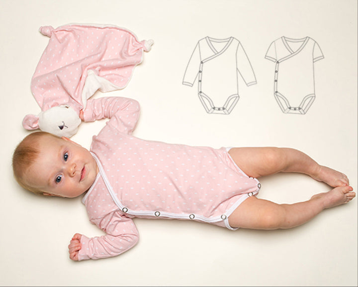 Children's wrap bodysuit pattern Ebook pdf sizes: 38/44 premature babies, 50/56, 62/68, 74/80, 86/92 CIELO