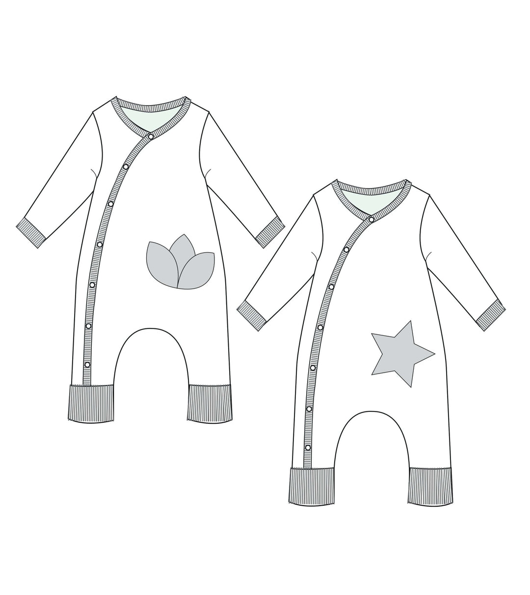Baby romper with full button placket and cuffs, sewing pattern ebook LISA by Patternforkids