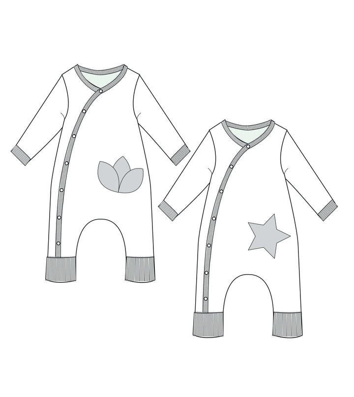 Baby romper with full button placket and cuffs, sewing pattern ebook LISA by Patternforkids