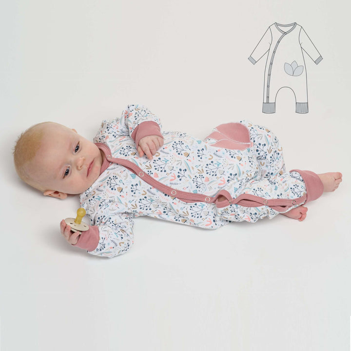 Baby romper with full button placket and cuffs, sewing pattern ebook LISA by Patternforkids