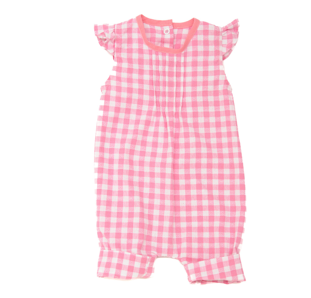 Schnittmuster Mädchenkleid MIA – Baby und Kleinkind Sommer-Jumpsuit in Rosa Karomuster