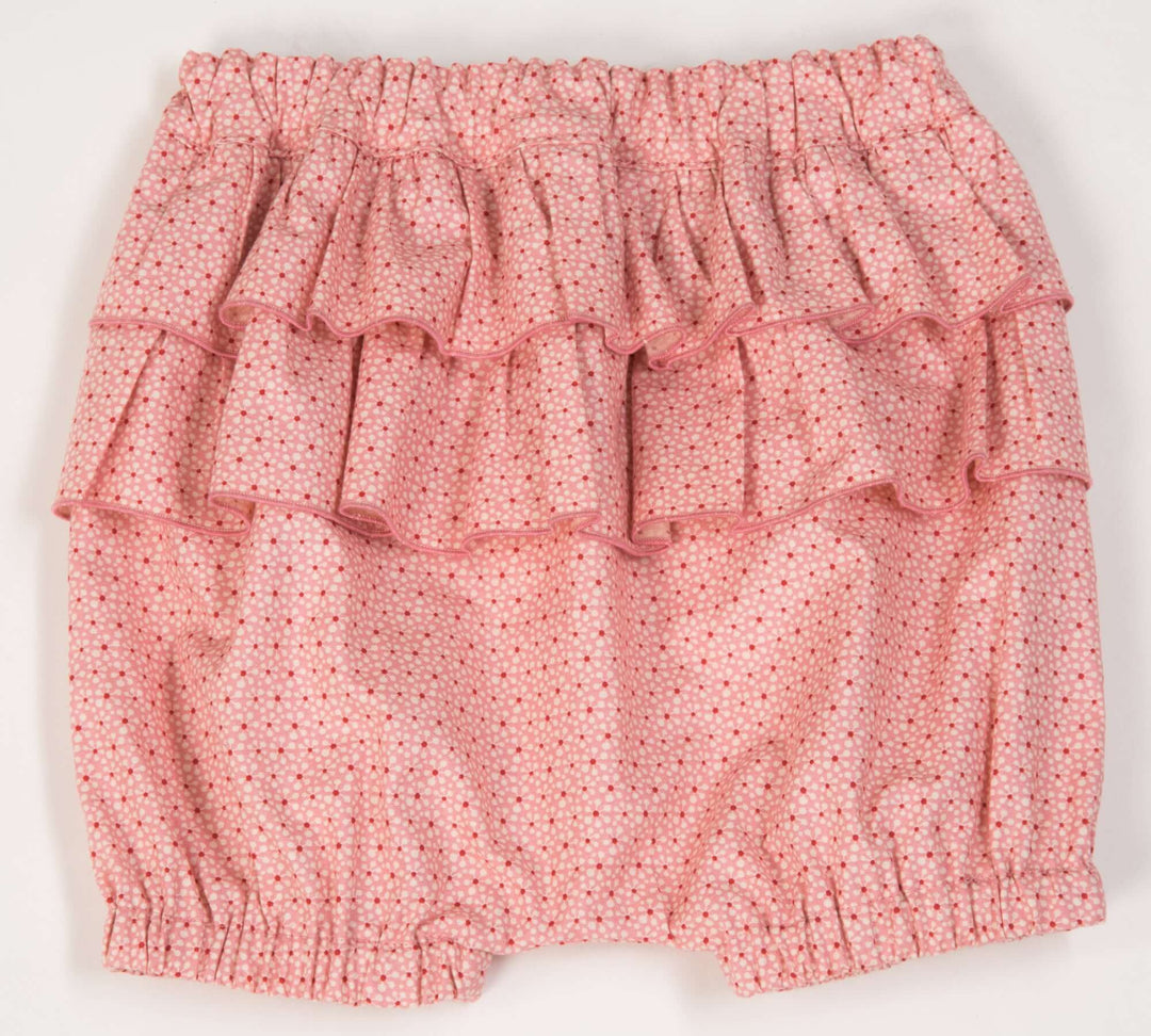 Schnittmuster Baby Twinset Babykleid Hängerchen und Pumphose CLARA EMI - Rüschenshorts in Rosa mit Punkten