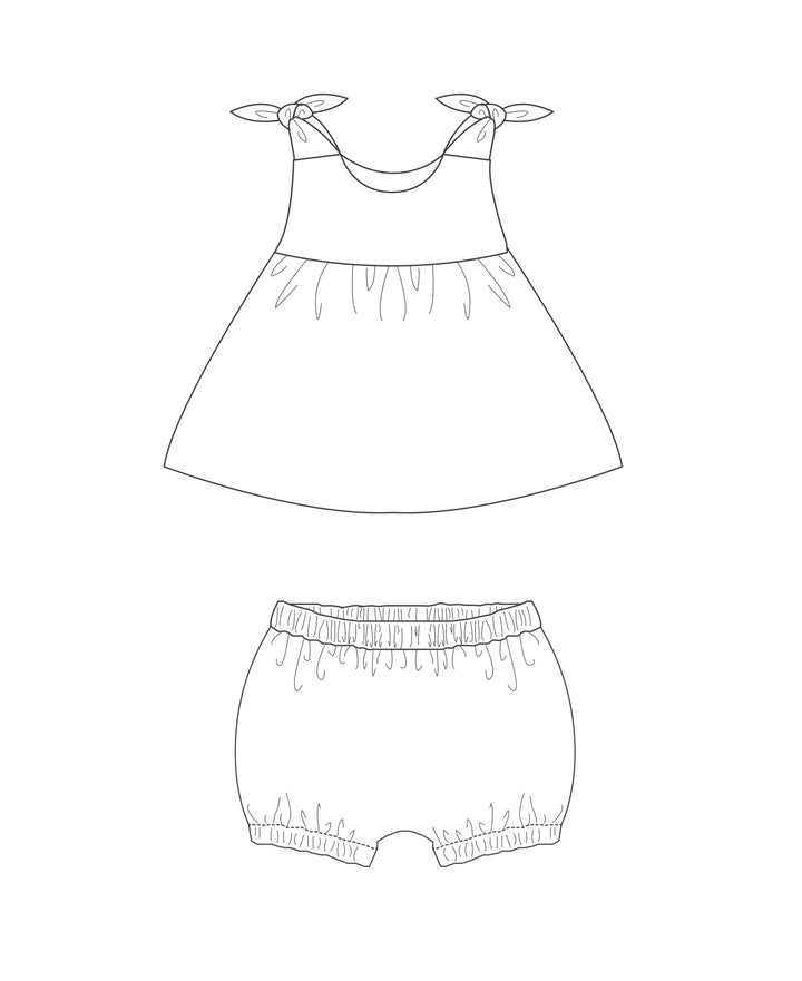 Baby Twin set romper and bloomers LIPSIA + ELISA sewing pattern Ebook pdf