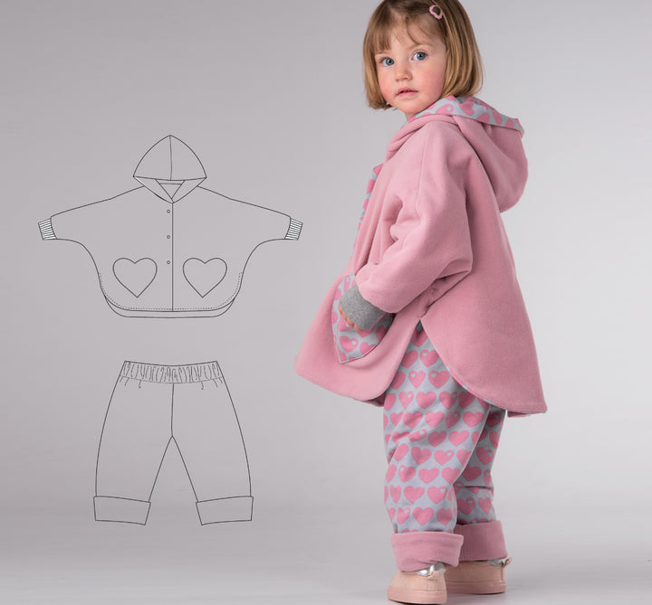 MARA + FIOCCO Mädchen Poncho Schnittmuster mit Kapuze + Ärmel Kombi Set