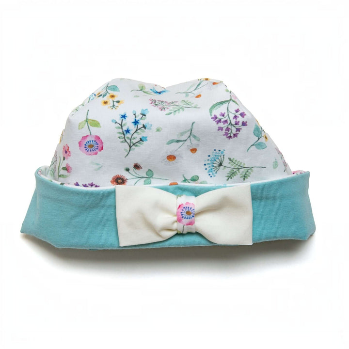 Baby Strampler PDF Schnittmuster DOLCE & Mütze MILA – Set 56/62–92/98 Mütze mit Blumenmuster und Schleife