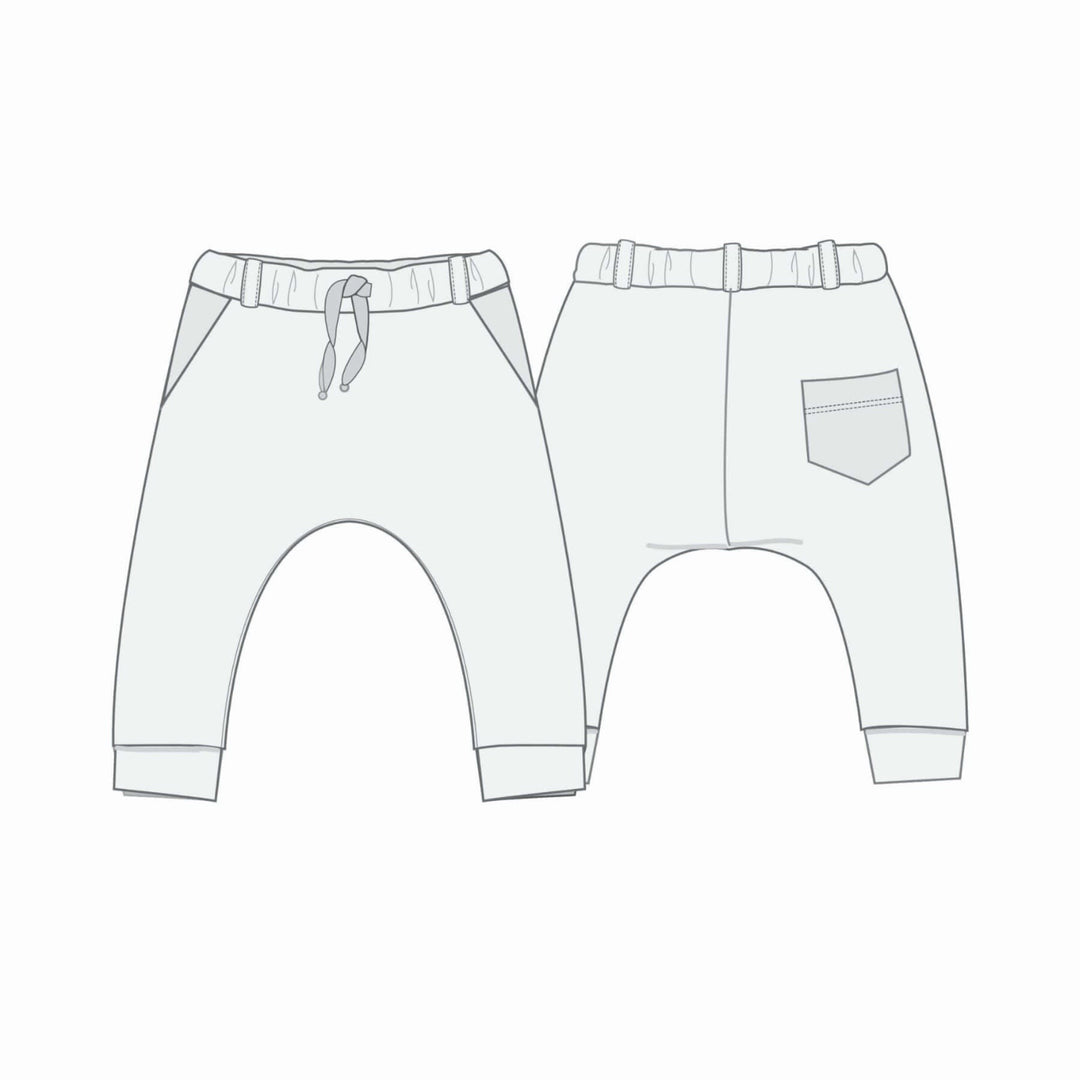 Hoodie Schnittmuster FLY DADO – Kinder Set 80/86–140/146, Hose ab 92/98, zeichnerische Darstellung der Hose.