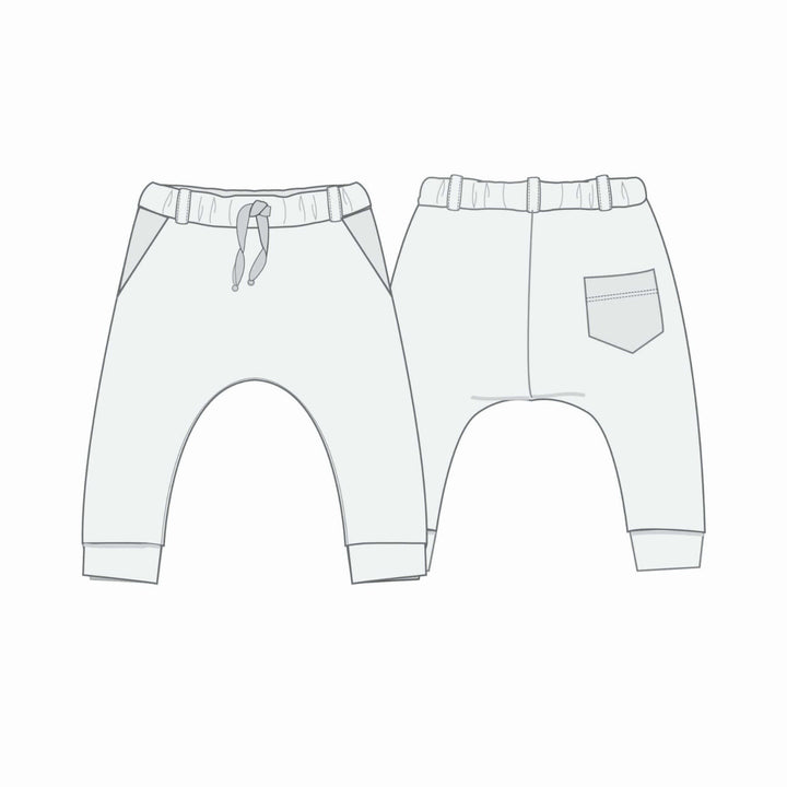 Hoodie Schnittmuster FLY DADO – Kinder Set 80/86–140/146, Hose ab 92/98, zeichnerische Darstellung der Hose.
