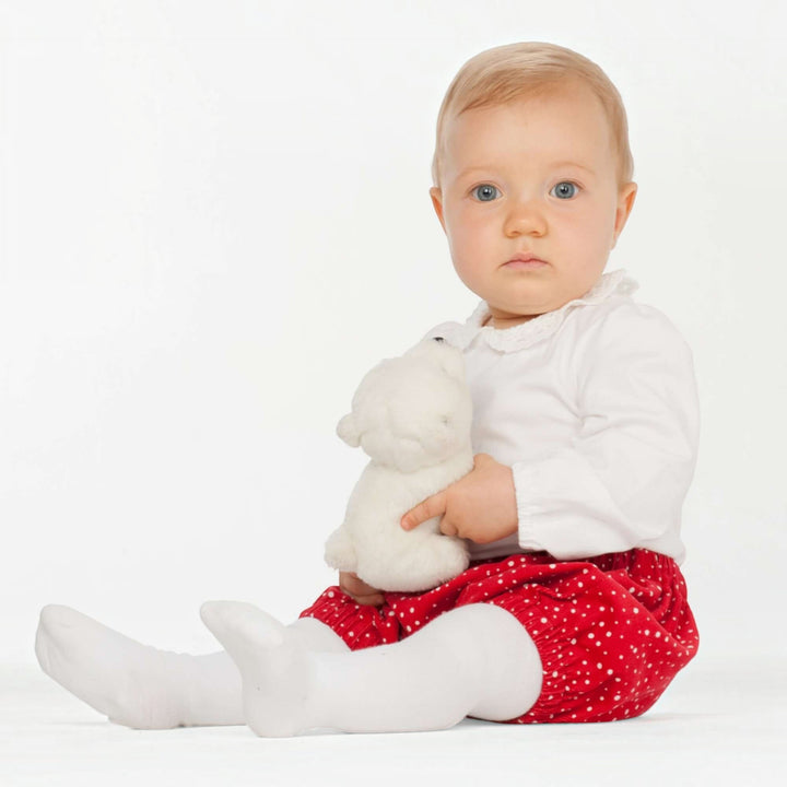 Baby Set PDF Schnittmuster BABY TWINSET – Trägerkleider & Pumphose 50/56–98/104: Kleines Mädchen mit Stofftier.