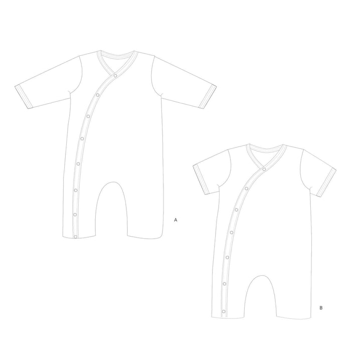 Baby Strampler PDF Schnittmuster LEON – 2-in-1 mit Druckknöpfen 50/56–98/104 Schnittmusterzeichnung für Langarm und kurzärmeligen Strampler.
