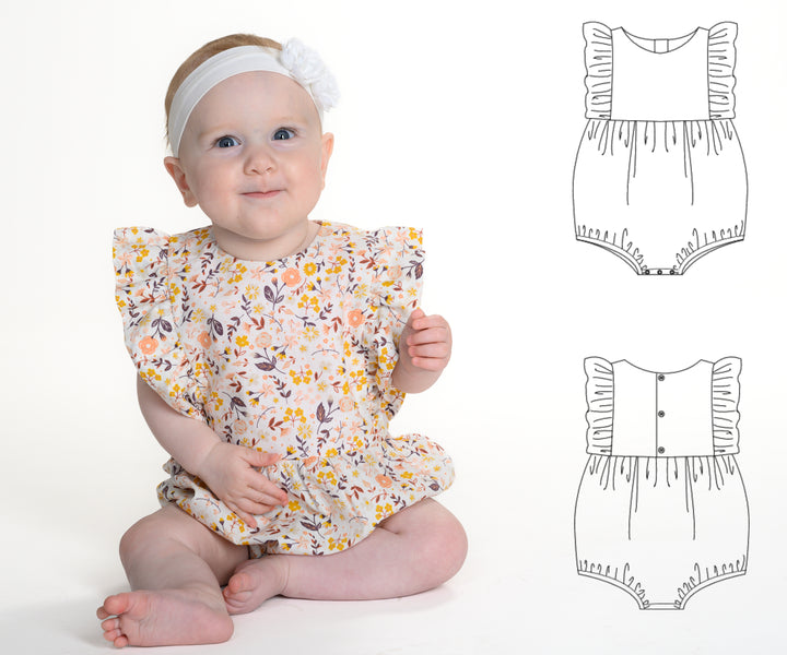 Chiara Schnittmuster Baby Mädchen Bloomer/Kurzoverall  PDF | Sommer-Strampler | Größe 50–92 | Luftig & einfach zu nähen |