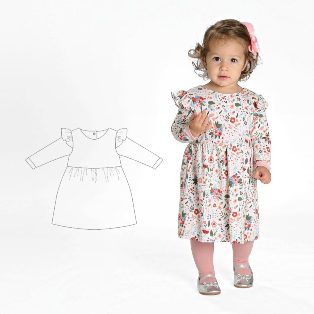 Schnittmuster Retro Kleid für Mädchen ELLA PDF, digitales Schnittmuster für ein charmantes Kleid mit Volumenrock.