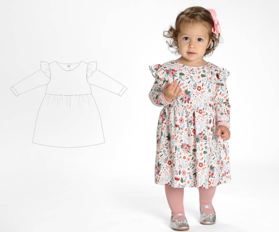 Schnittmuster Mädchenkleid ELLA – süßes Retro Kleid mit Volants für Mädchen, charmant und elegant.