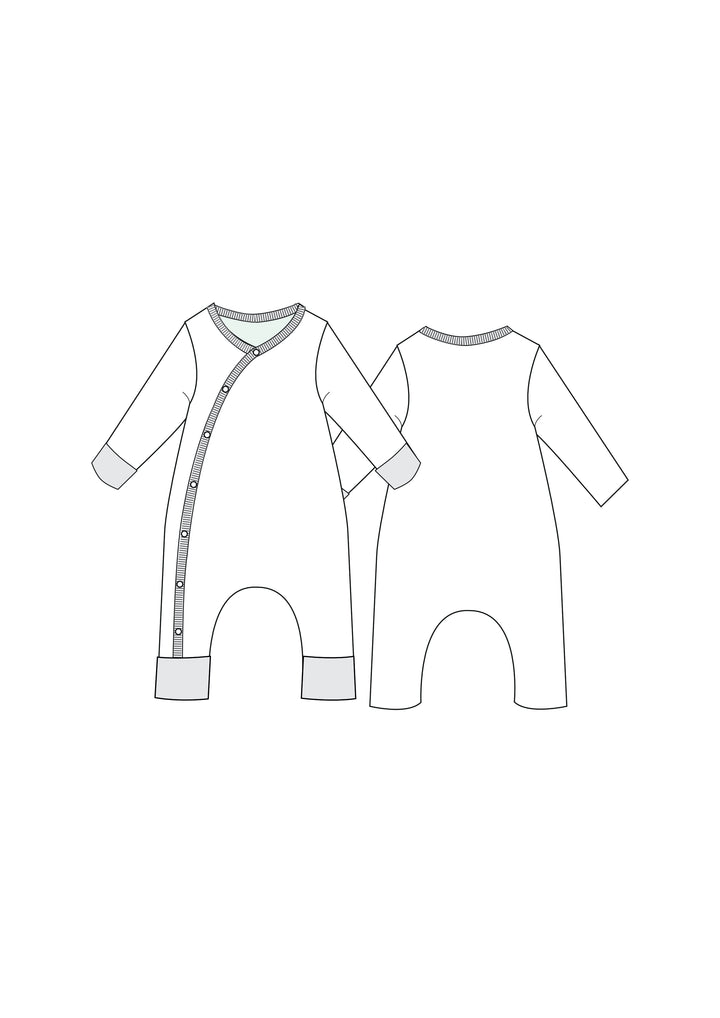 DAVID Baby Strampler Schnittmuster – Fußloser Strampler mit Fäustlingsbündchen 0-4 J