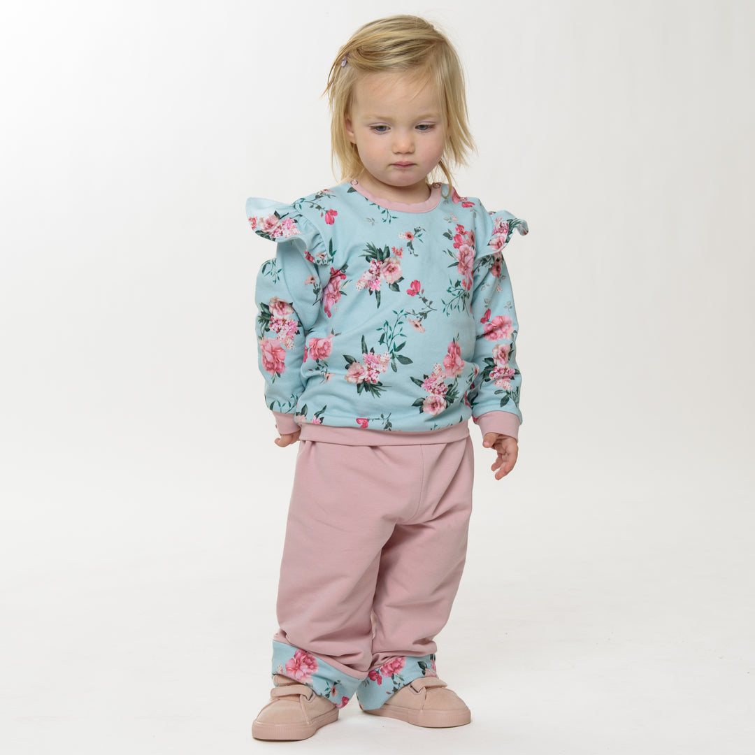 PDF Schnittmuster Download – Baby Mädchen Kleidung – Kleid & Sweatshirt Set – Mehrere Größen – Rüschen-Schulter & Pinafore-Option – Digitaler Nähleitfaden