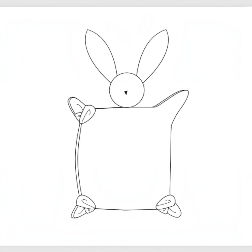Kuscheltier PDF Schnittmuster TONDINO – Baby Schmusetuch 3-in-1: Zeichnung eines Hasen mit Schmusetuch.