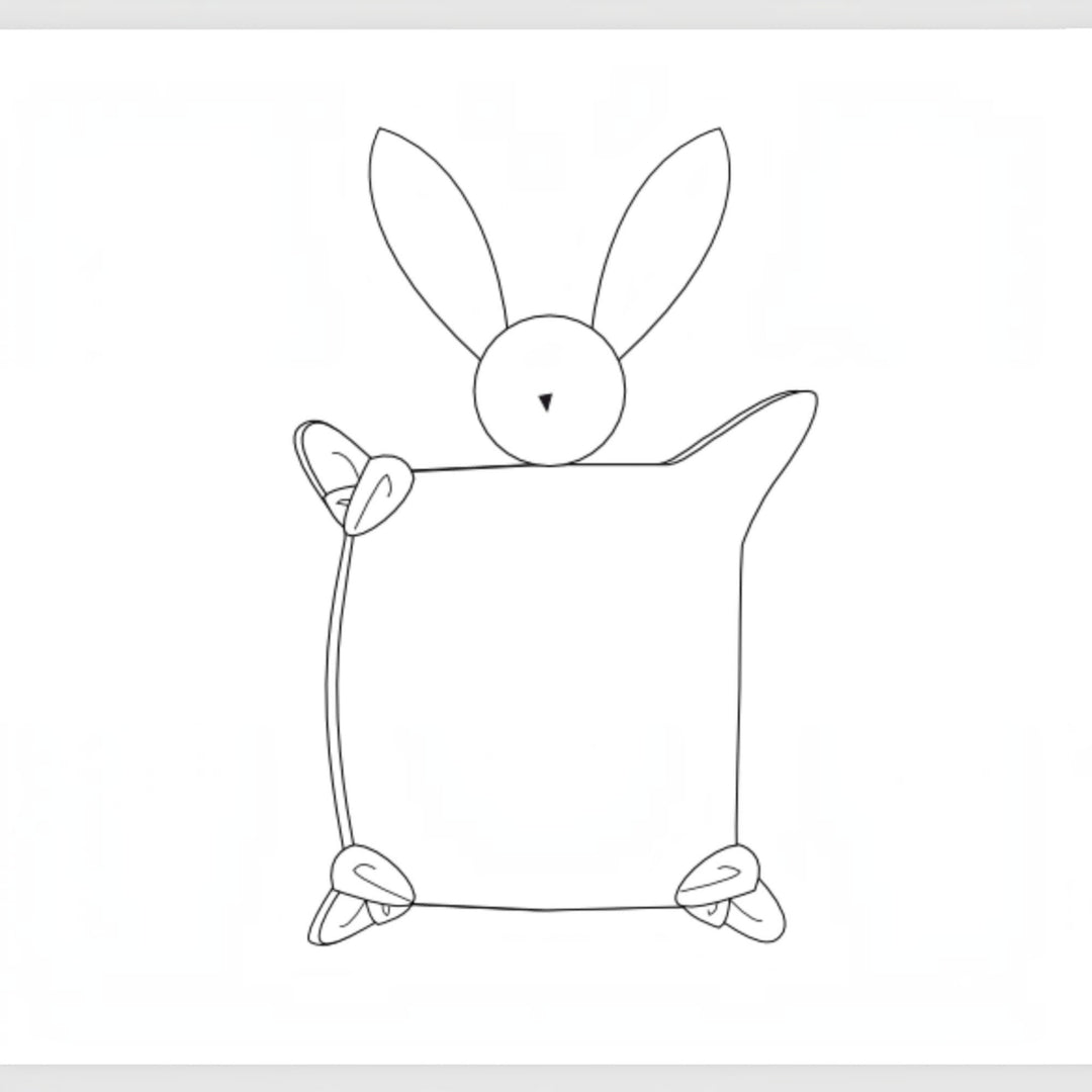 Kuscheltier PDF Schnittmuster TONDINO – Baby Schmusetuch 3-in-1: Zeichnung eines Hasen mit Schmusetuch.