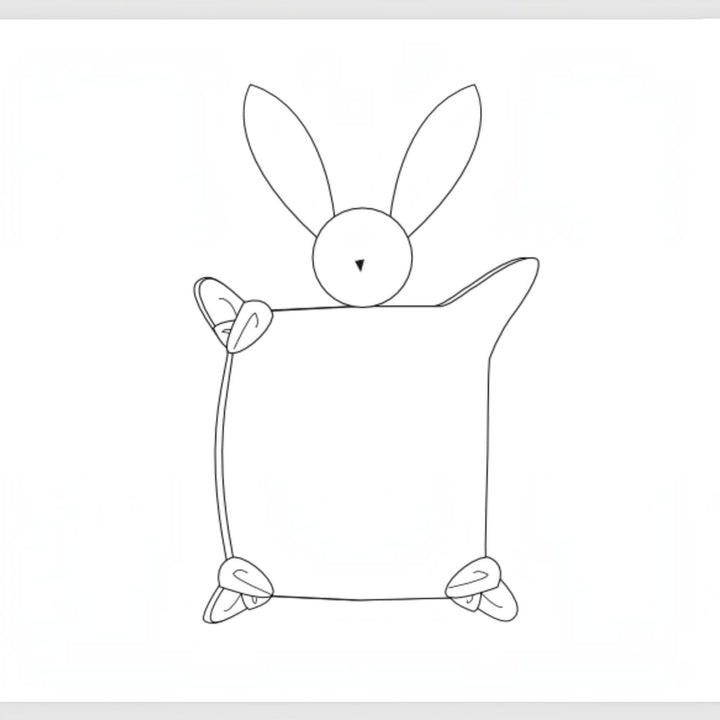 Kuscheltier PDF Schnittmuster TONDINO – Baby Schmusetuch 3-in-1: Zeichnung eines Hasen mit Schmusetuch.