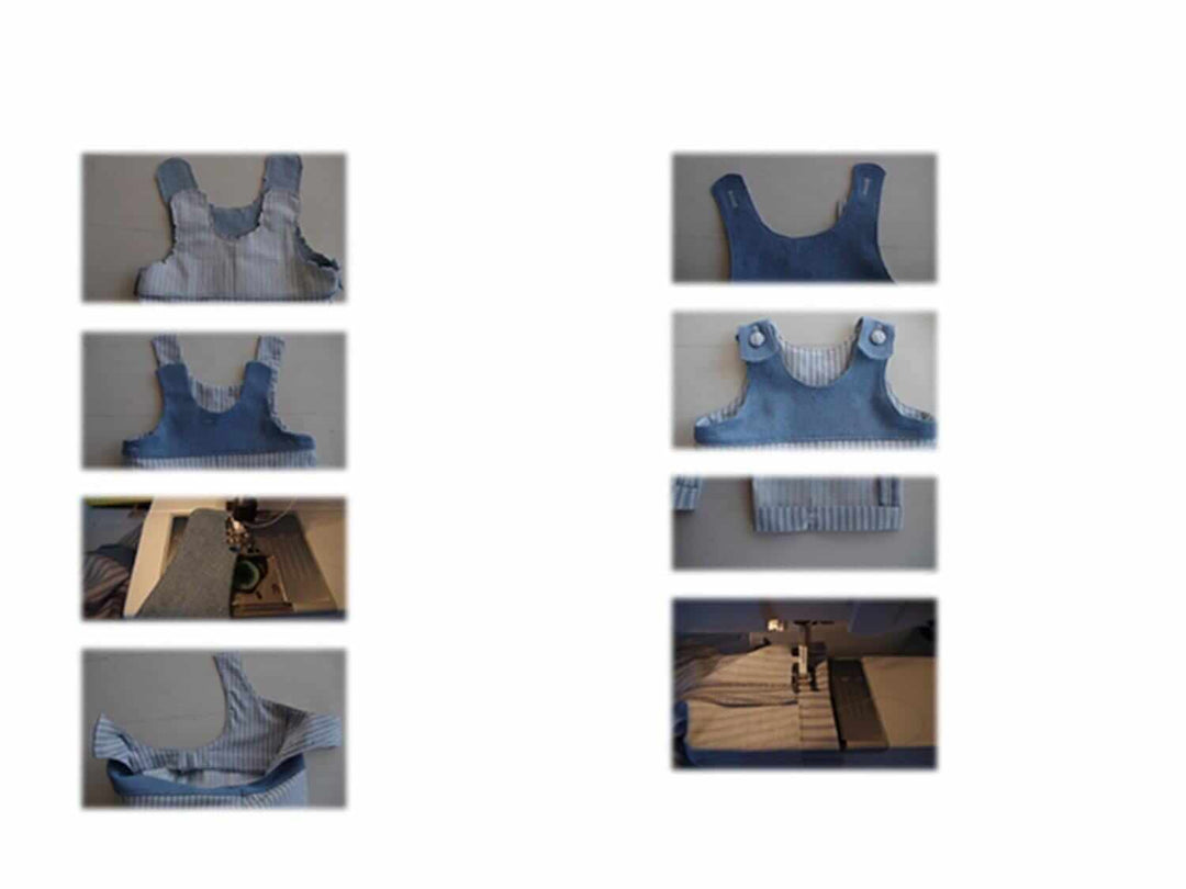 Baby Latzhosen Schnittmuster Digitaler Download Nähprojekt Bundle Drei Stilvarianten Wendeoverall Design Knopfträger Option Elastischer Saum Detail Sommer Babykleidung Größenbereich Neugeboren bis fünf Jahre Anfängerfreundliche Anleitung mit Foto