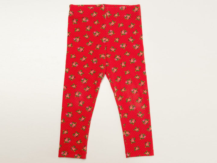 Schnittmuster Baby Kinder Leggings - Rote Leggings mit floralem Muster für Kinder.
