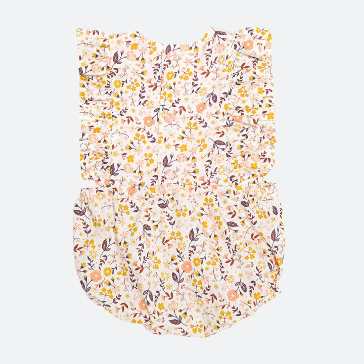 Patternforkids Baby Bloomer CHIARA mit Blumenmuster, ärmelloser Sommer-Overall mit Rüschen aus leichter Baumwolle