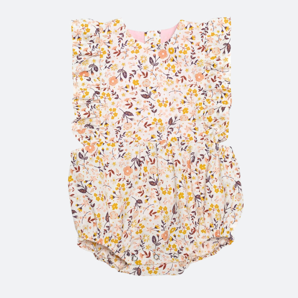 Patternforkids Baby Mädchen Bloomer CHIARA aus Musselin mit Blumenmuster und Rüschen an den Armausschnitten