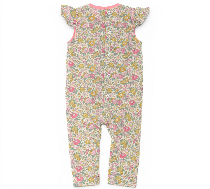 Patternforkids Baby Jumpsuit MIA mit Blumenmuster, Rüschenärmeln und Rückenverschluss aus Baumwolle