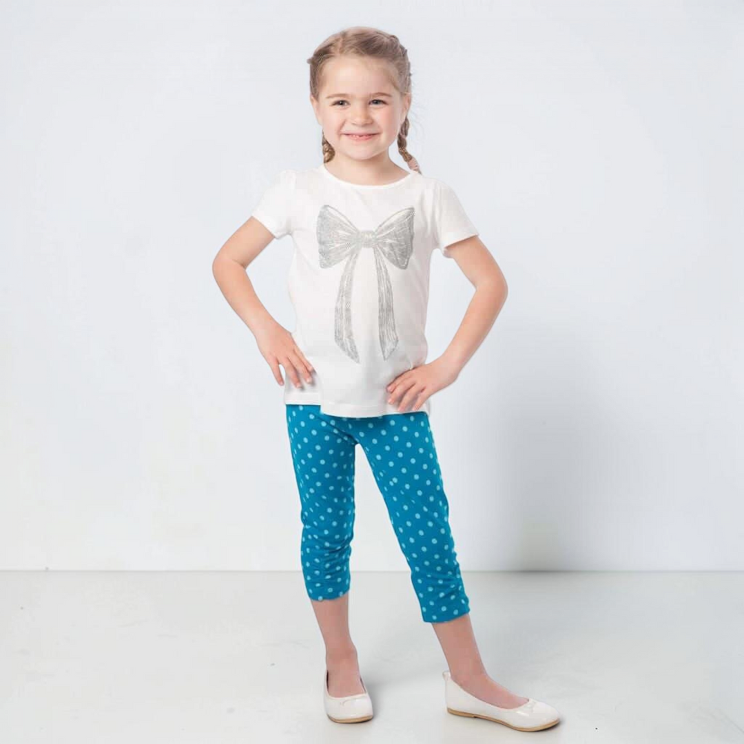 Patternforkids Baby Leggings BIBI Schnittmuster für eine blaue gepunktete Jersey-Hose in schmaler Passform