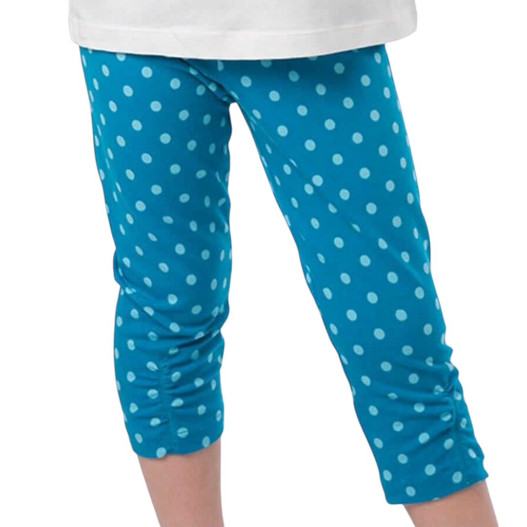 Patternforkids Baby Leggings BIBI aus blauem Jersey mit hellblauen Punkten und gerafften Beinabschlüssen