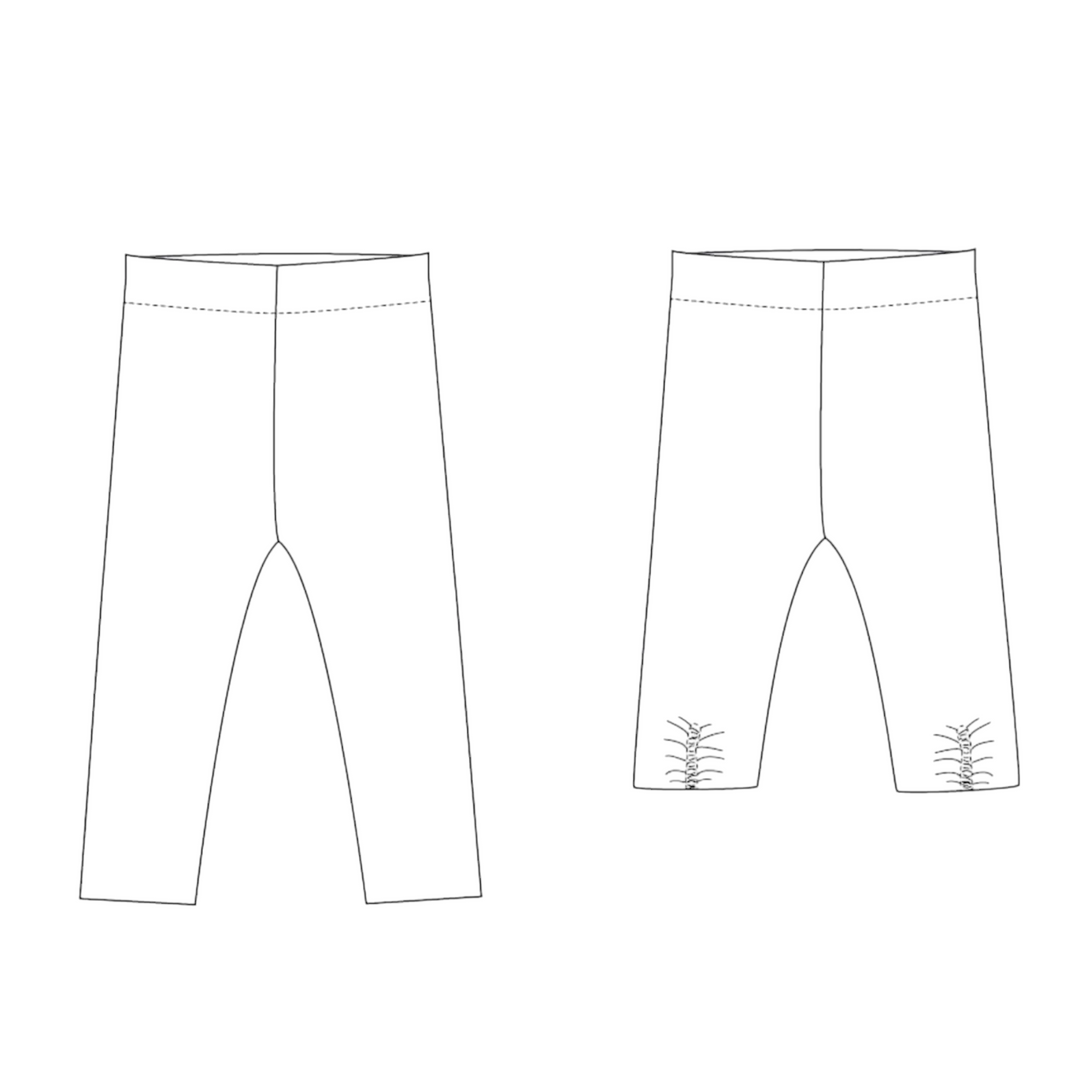 Patternforkids Schnittmuster Baby Leggings BIBI als technische Skizze für Jersey mit elastischem Bund