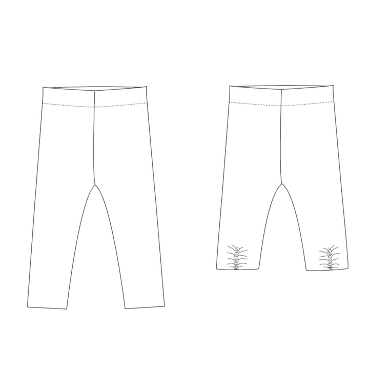 Patternforkids Schnittmuster Baby Leggings BIBI als technische Skizze für Jersey mit elastischem Bund
