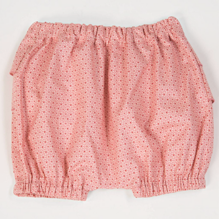 Patternforkids Pumphose für Babys aus rosa Baumwollstoff mit kleinem Blumenmuster und elastischen Beinabschlüssen