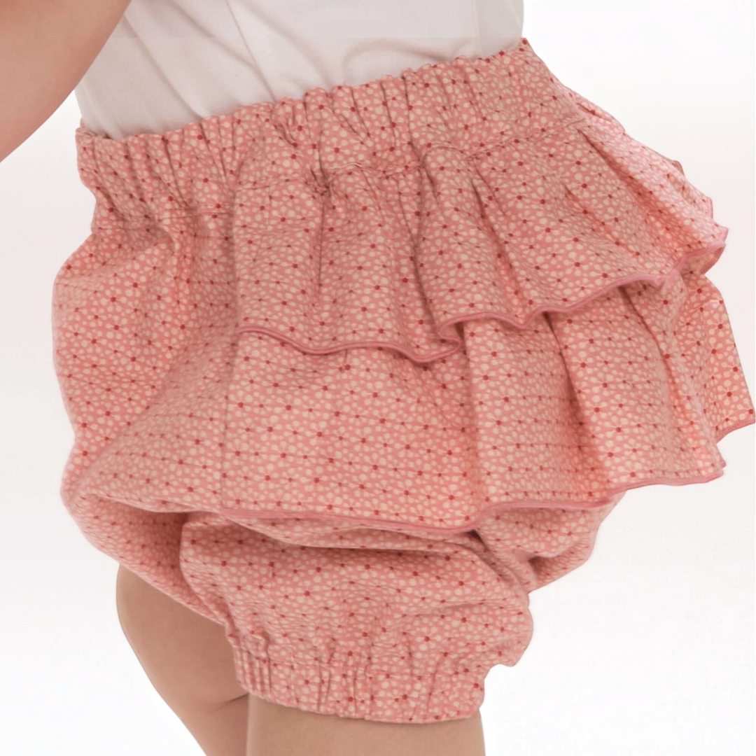 Patternforkids Baby-Pumphose in Rosa mit Rüschen aus Baumwolle, elastischer Bund für bequemen Sitz