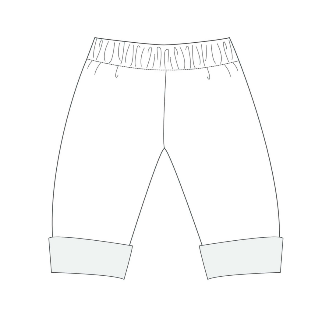 Patternforkids FIORETTO Baby Wendehose Schnittmuster als technische Skizze mit elastischem Bund und Beinbündchen