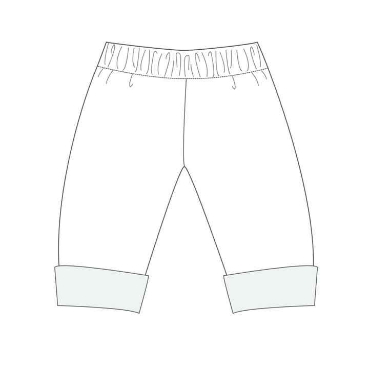 Patternforkids FIORETTO Baby Wendehose Schnittmuster als technische Skizze mit elastischem Bund und Beinbündchen