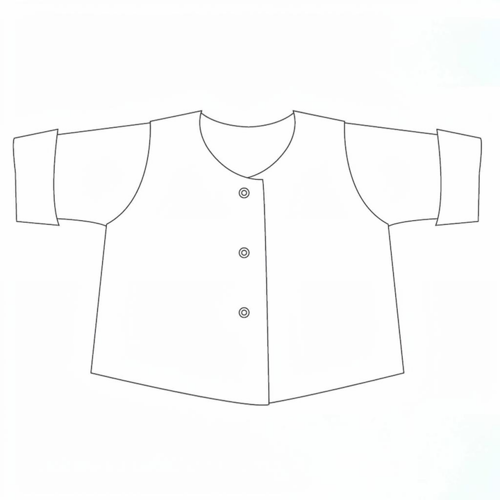 Patternforkids Schnittmuster für eine Babyjacke mit Knöpfen und Ärmelaufschlägen als technische Skizze