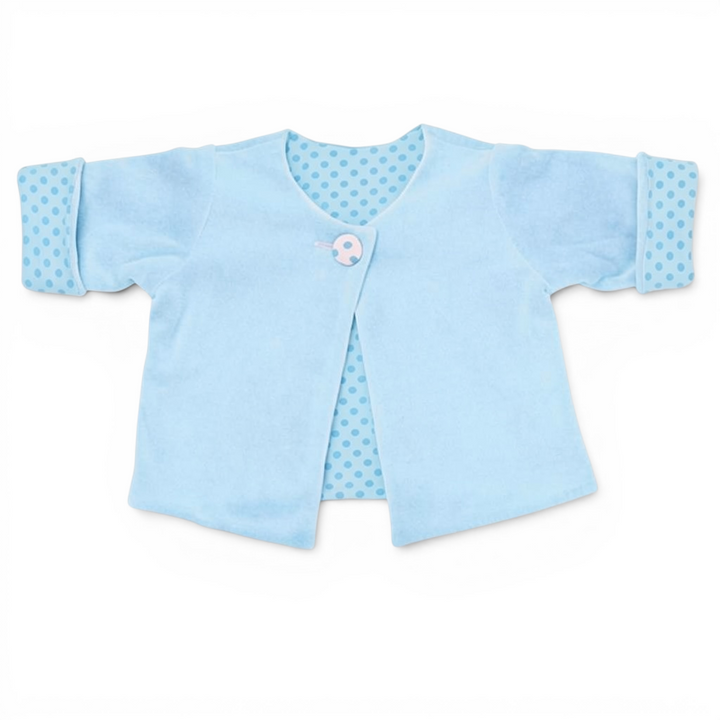 Patternforkids FILIPPA Wendejacke für Babys aus hellblauem Nicki mit gepunktetem Innenfutter und Knopfverschluss