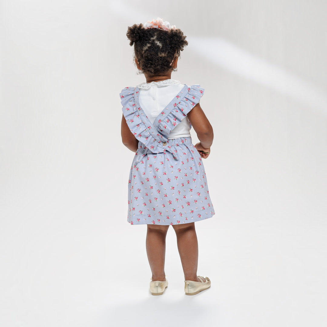 Latzkleid PDF Schnittmuster LIVIA – Rüschenkleid mit Trägern 68/74–116/122, Mädchenkleid mit Rüschen in blau