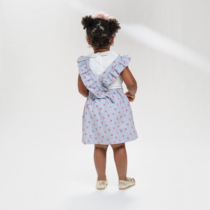 Latzkleid PDF Schnittmuster LIVIA – Rüschenkleid mit Trägern 68/74–116/122, Mädchenkleid mit Rüschen in blau