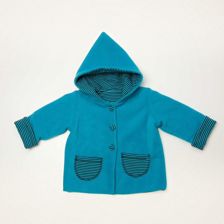 Patternforkids TORETTO Kapuzenjacke in Türkis mit gestreiftem Innenfutter, aufgesetzten Taschen und Druckknöpfen