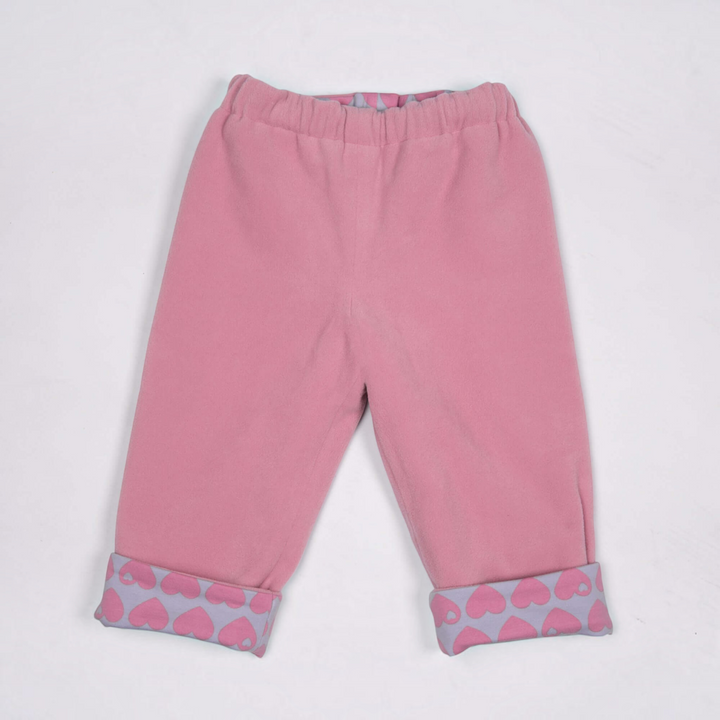 Patternforkids Wendehose FIOCCO in Rosa mit umgeschlagenen Säumen und Herzmuster-Futter für Kinder
