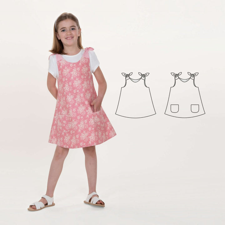 Tunika Kleid pdf Schnittmuster JULE ANTONIA STEFFI – 3-in-1 74/80–146/152 Mädchen in pinkem Blumenkleid