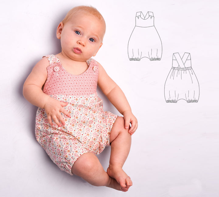 Sewing Pattern Set Romper Overalls LUNA CHARLOTTE PDF Sizes 0m-2y