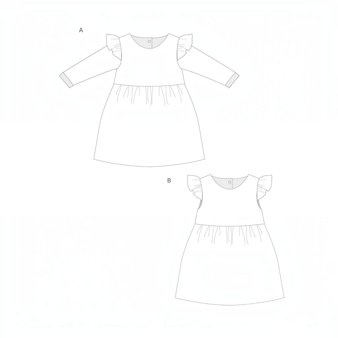 Babykleid PDF Schnittmuster ELLA – Retro Kleid mit 2 Varianten 50/56–98/104 Schnittmusteransicht mit zwei Variationen